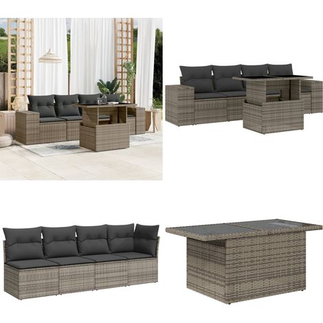 Salon de jardin 5 pcs avec coussins gris résine tressée - Ensemble Salon De Jardin - Meuble Extérieur - Jardin Design - Mobilier De Jardin - Chaise Longue - Home & Living (1/5)