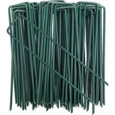 100 Pièces Piquets De Fixation - U Forme - Acier Galvanisé À Chaud - 3x150x25 mm - Pour Bâche Anti-Mauvaises Herbes Et Gazon Artificiel (1/5)
