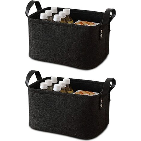 2 Pièce Panier Feutre, Care Panier Rangement, Rangement Feutre, avec Poignée, pour Vêtements, Serviettes, Articles de Toilette, Livres (Noir) (1/5)