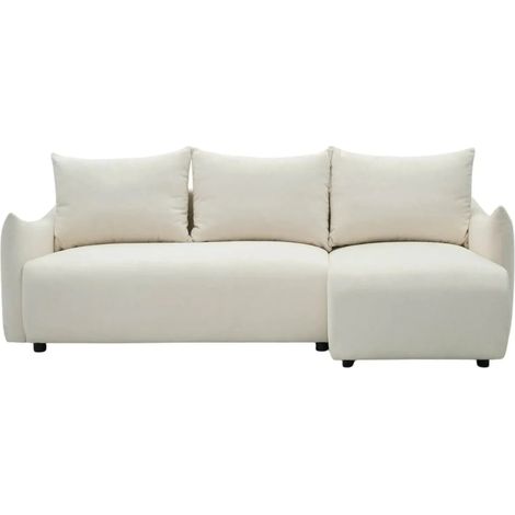 OCEANE - Canapé d'angle convertible tissu doux 3 places - Beige