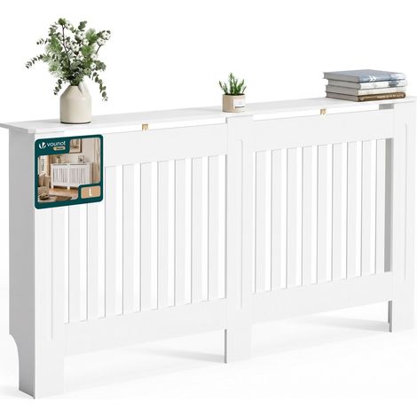 VOUNOT® Cache-radiateur à lattes verticales anti-basculement 152×19×82 cm blanc (1/5)