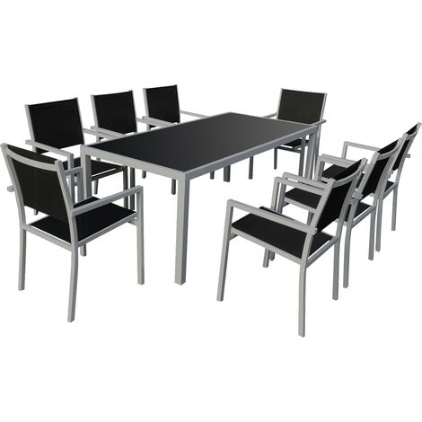 Set di mobili da giardino BARI in textilene nero 8 posti - alluminio grigio