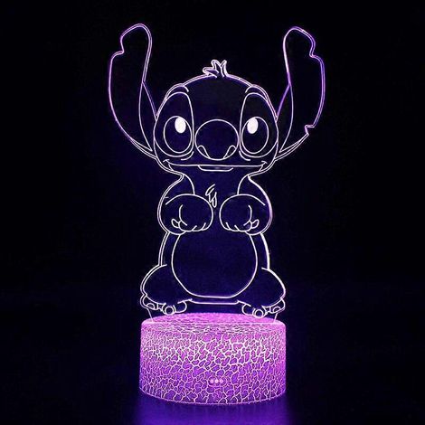 3D-LED-Lampe mit Stitch-Motiv – Nachtlicht – Kinderzimmerdekoration mit Fernbedienung – Ideales Weihnachtsgeschenk – Sockel mit Rissmuster – 7 Farben – Weiß B