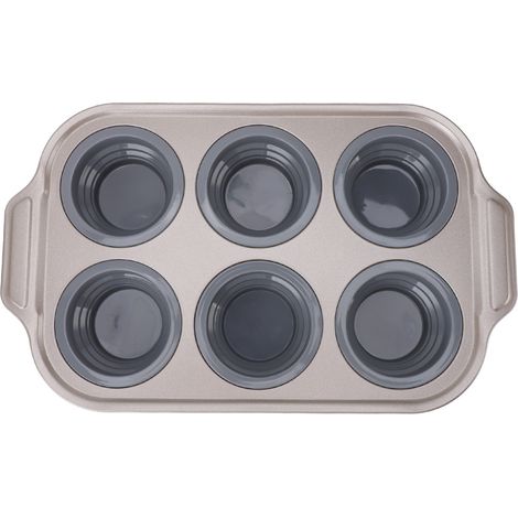 Zusammenklappbare Silikon-Kuchenform, zum Eindrücken, leicht zu lösen, für 6 Cupcakes, zum Backen in der heimischen Küche, grau. (1/5)