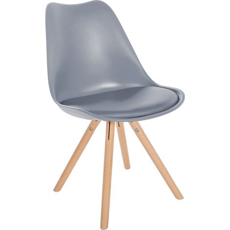 Chaise de salle à manger x1 style scandinave assise en plastique gris et pieds ronds en bois clair 100001446 (1/5)