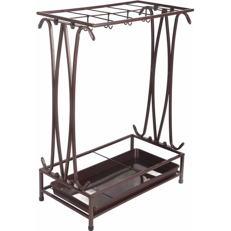 Schirmständer aus Eisen mit Abtropfschale, 10 Löchern und 8 Haken, Bronze, ideal für Zuhause, Hotel oder Eingangshalle. (1/5)
