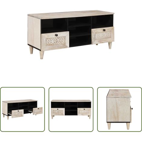 Meuble TV - Unites TV avec tiroir Blanc 100 x 33 x 46 cm Bois d'ingénierie (1/5)