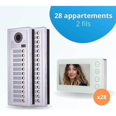 Portier interphone vidéo MODERN 2 Fils - 28 appartements - 28 écrans blancs (1/4)
