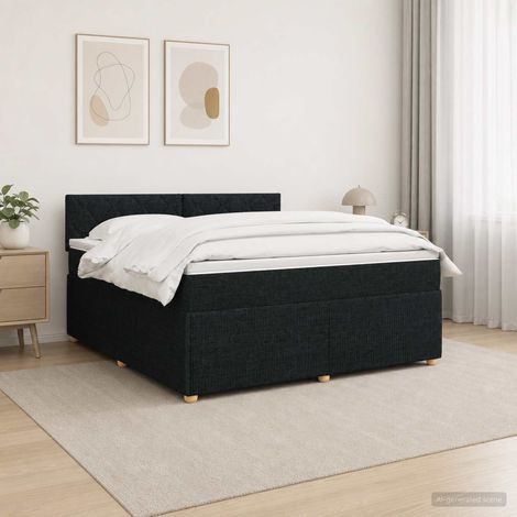 Cama box spring con colchón Negro 180 x 200 cm Tela (1/5)