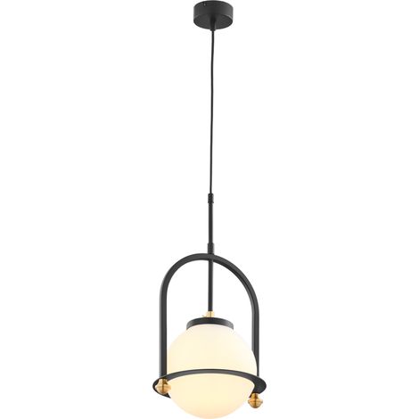 Sospensione loft nera con globo vetro bianco E27 ROSSO