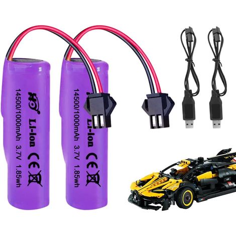 Batería de iones de litio SM-2P de 3,7 V y 1000 mAh, 2 unidades, recargable, de repuesto para juguetes con cargador USB, compatible con vehículos radiocontrolados, barcos, tanques y coches. (1/5)