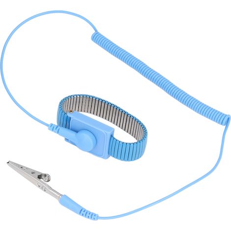 Bracelet antistatique ESD avec câble de mise à la terre 1,8 m, sangle métallique de poignet bleue pour atelier (1/5)
