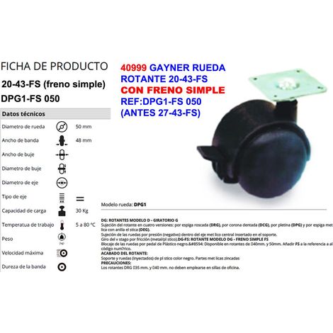 ROUE GAYNER 20-43FS REF : DPG1 050-FS AVEC FREIN AVANT 27-43FS