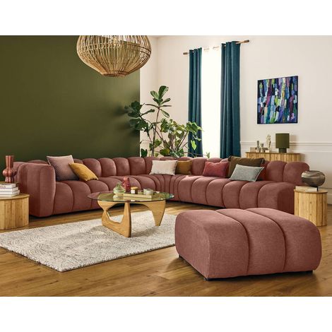 Debbie - modulares ecksofa rechts 5-sitzer aus strukturiertem stoff - rosa