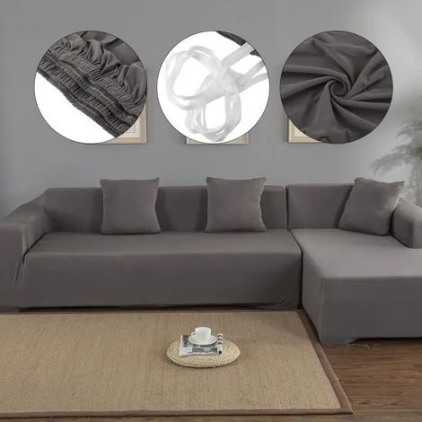Housse de canapé de protection en polyester pour canapé 3 + 2 places - Gris - Déhoussable et lavable (1/4)
