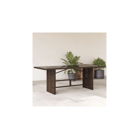 Table de jardin avec dessus en verre marron résine tressée (1/5)