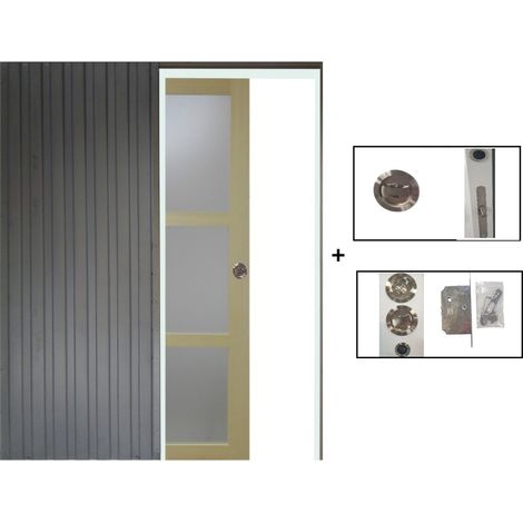 Porte Coulissante bois Ayous Vitrée H204 x L93 + Système à Galandage (sans kit finition) (1/5)