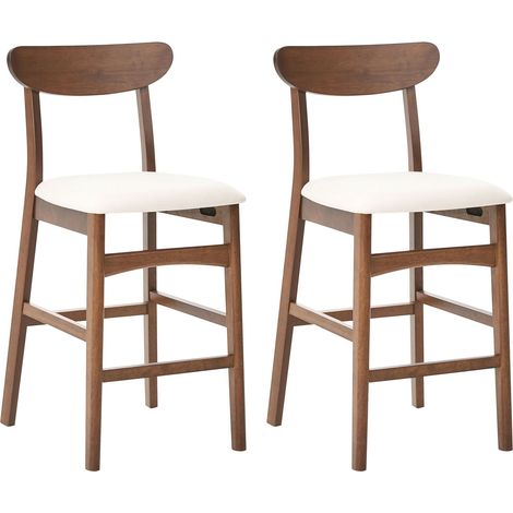 Set di 2 sedie da bar senza braccioli seduta in tessuto marrone struttura in legno di gomma tessuto beige chiaro Doyle