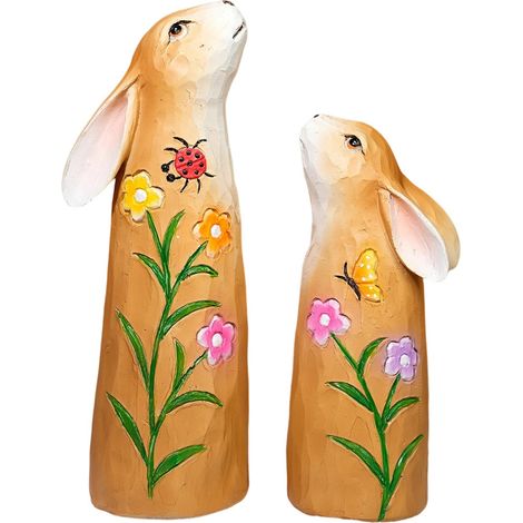 Lapin De Décoration - Résine Bois Aspect - Pour Intérieur Et Extérieur - Lot De 2 - 18 Cm Et 13,5 Cm (1/5)