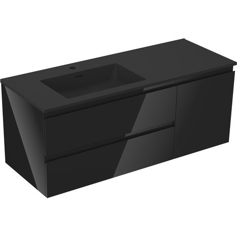 Mexen Orio Badezimmerunterschrank 120 cm mit linkem Otis Waschbecken, 2S, 1D, schwarz glänzend/schwarz matt - 91A13-12047-3-BBF (1/5)