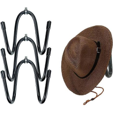 Lot de 3 supports muraux pour chapeaux de cowboy, organisateur de casquettes de baseball réglable (chapeaux non inclus) (1/5)