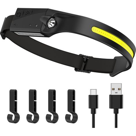 Lampe Frontale LED Ultra Puissante, Lampe Frontale Rechargeable Avec 4 Modes D’Éclairage, 350 Lumens, Mode Capteur, USBC Pour Course, Réparation Nocturne, Pêche Et Activités Extérieures (1/5)