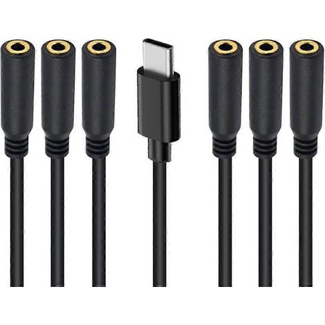 Câble répartiteur audio USB-C vers jack 3,5 mm à 6 ports pour écouteurs et haut-parleurs