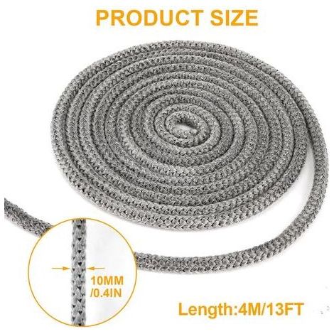 Joint Insert Cheminée Corde, 4mx10mm Joint Poele a Bois en Fibre de Verre, Corde de Joint Cheminée Remplacement pour Poêle/Cheminée/Tube Poele/Porte de Four, Résistant à la Chaleur 550 Degrés Celsius