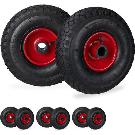 Set of 8 Relaxdays Hand Truck Spare Tyres, 3.00-4, Pneumatic Wheels with Steel Rim, 25 Hub Diameter, Black/Red