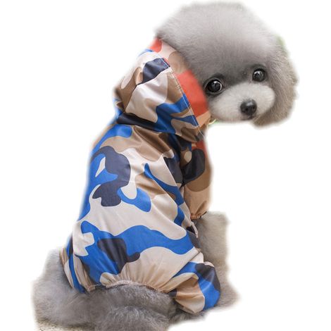 Imperméable Camouflage pour Animaux de Compagnie Imperméable à Capuche Chiot Veste Convient pour la Marche en Plein Air Bleu (1/5)