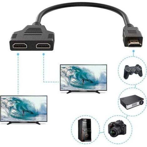 Prise HDMI 1 mâle vers Double HDMI 2 Femelle, XU,Répartiteur HDMI câble Adaptateur convertisseur pour lecteurs de DVD/HDTV/Moniteur LCD et Les projecteurs - (1/4)