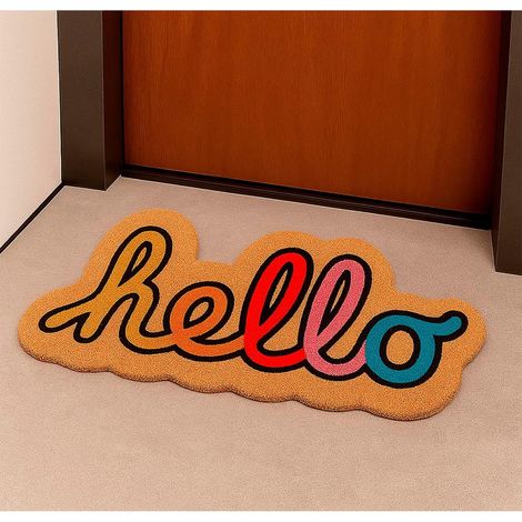 ORION91oficial® - Felpudo Entrada Casa Diseños Originales y Divertidos para Exterior Rectangular Material de Fibra de Coco y Base de Goma Antideslizante Medida 40x60,5x1,5 cm (hello) - spazi (1/5)
