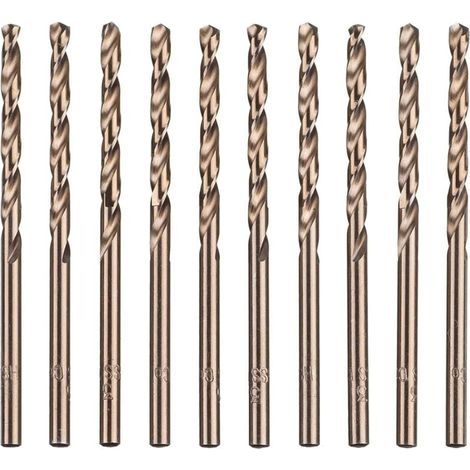 Lot de 10 forets hélicoïdaux en acier rapide M35 HSS or cobalt pour perceuses métriques à haute vitesse 3 mm x 63 mm pour perçage des Acier inoxydable et métal (1/5)