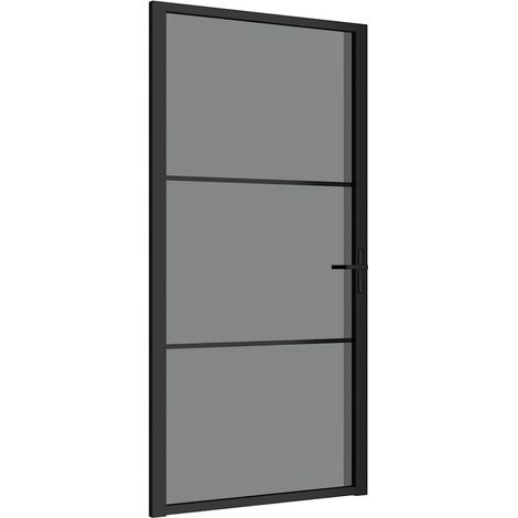 Porte intérieure,Porte d'entrée 102,5x201,5 cm Noir Verre ESG et aluminium CFW30556 (1/5)