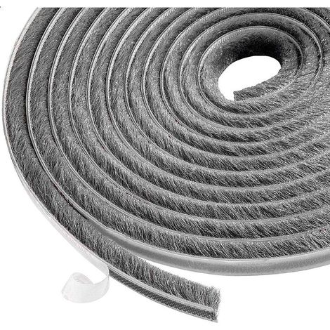 5m bande de brosse, Joint brosse adhésif autocollante coupe-vent et anti-poussière pour fenêtres et portes mobiles, Largeur 9mm x Hauteur 9mm(Gris)