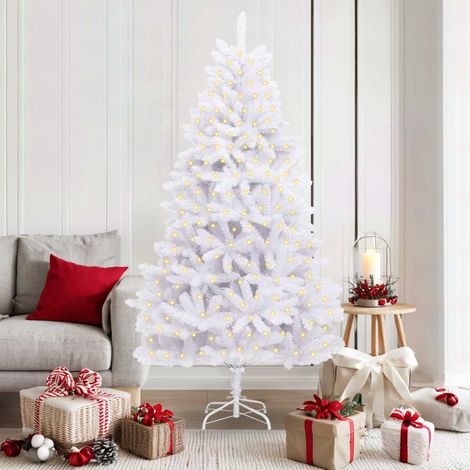 Sapin de Noël artificiel avec 300 LED Blanc 180 cm PVC et métal