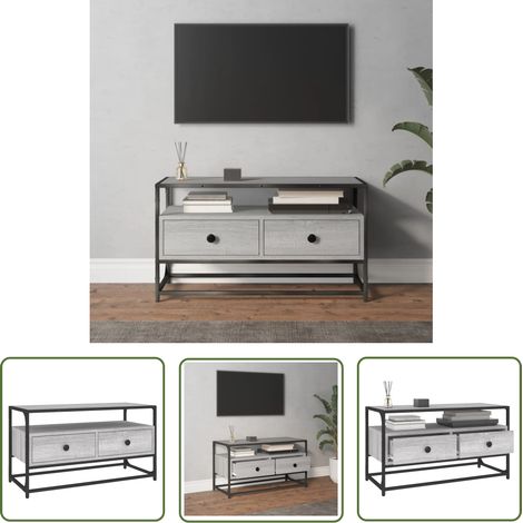 The Living Store Meuble TV sonoma gris 80x35x45 cm bois d'ingénierie - Meuble Tv - Meuble Téléviseur - Support Tv - Unité Tv - Meubles Salon (1/5)