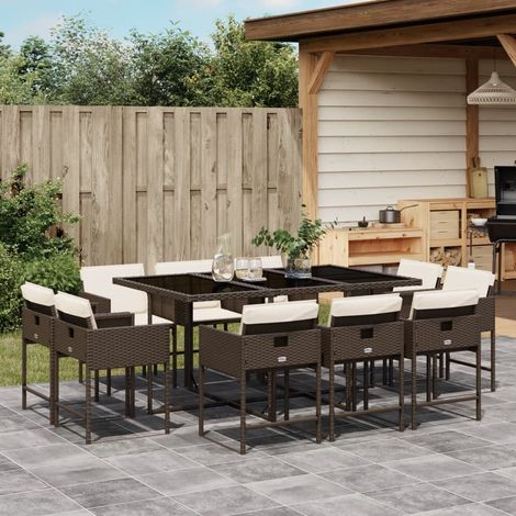 vidaXL Ensemble à manger de jardin et coussins 11 pcs marron rotin