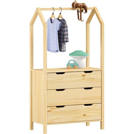 Idimex – Commode enfant en pin massif – 3 tiroirs sur rails – Dimensions montées 152 x 83 x 41 cm – Design Montessori