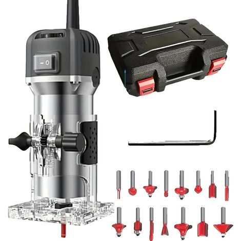 Oberfräse, Hochleistungsmotor, einstellbare Geschwindigkeitsstufen, Schwarz – Erweitertes Set (1/2)