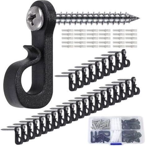 30Pcs Crochet Mural a Visser De Plafond, Crochets à Visser, Crochets De Suspension Pour Suspendre Des Bandes LED, Des Fils, Des Guirlandes(Noir) (1/5)