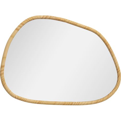 Miroir mural asymétrique 70x50 cm avec cadre en pin naturel pour salle de bain, salon, couloir et chambre (1/5)