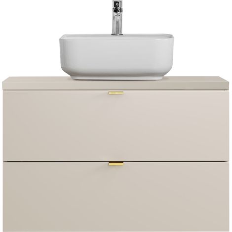 Badezimmer Waschtisch mit 80 cm Breite in Beige, Aufsatzwaschbecken & 2 Schubladen - DURANGO-56 (1/5)