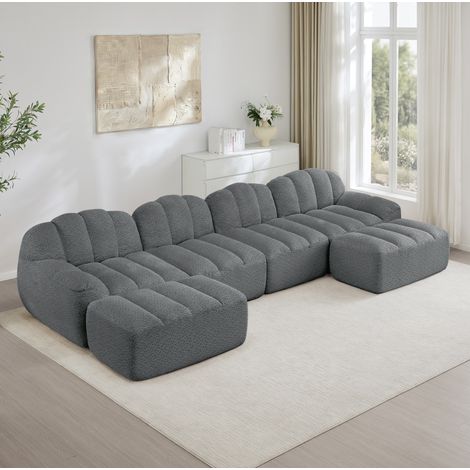 Sofá modular en U de 4 plazas con 2 otomanas, tejido gris, 366 x 165 x 79 cm (1/5)