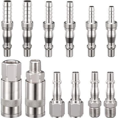 Lot de 12 connecteurs de tuyau d'air de 6,35 mm avec filetage mâle femelle, raccords de conduite d'air avec cannelure de tuyau pour tuyau de 6, 8 et 10 mm (1/4)
