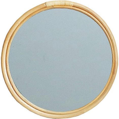 Runder Wandspiegel aus Rattan, 40 cm Durchmesser, Schminkspiegel für Eingangsbereich, Badezimmer, Wohnzimmer
