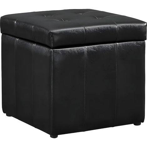 Pouf coffre de rangement SERAFINO en simili - Noir (1/4)