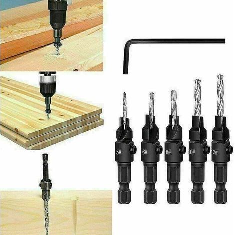 5pcs Woodworking Countersink Drill Bits Hole Opener Set Hexagon Screw Hardware Tool-Enlé