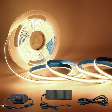 5m Bande LED COB 24V 3000K, COB Ruban led Blanc Chaud bande lumière Dimmable Haute Densité 320LEDs/m avec Variateur Adaptateur IP20 pour Chambre Cuisine Maison Décoration Intérieure (1/5)