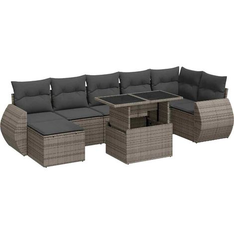 Set Divano da Giardino 8 pz con Cuscini Grigio in Polyrattan vidaXL (1/5)
